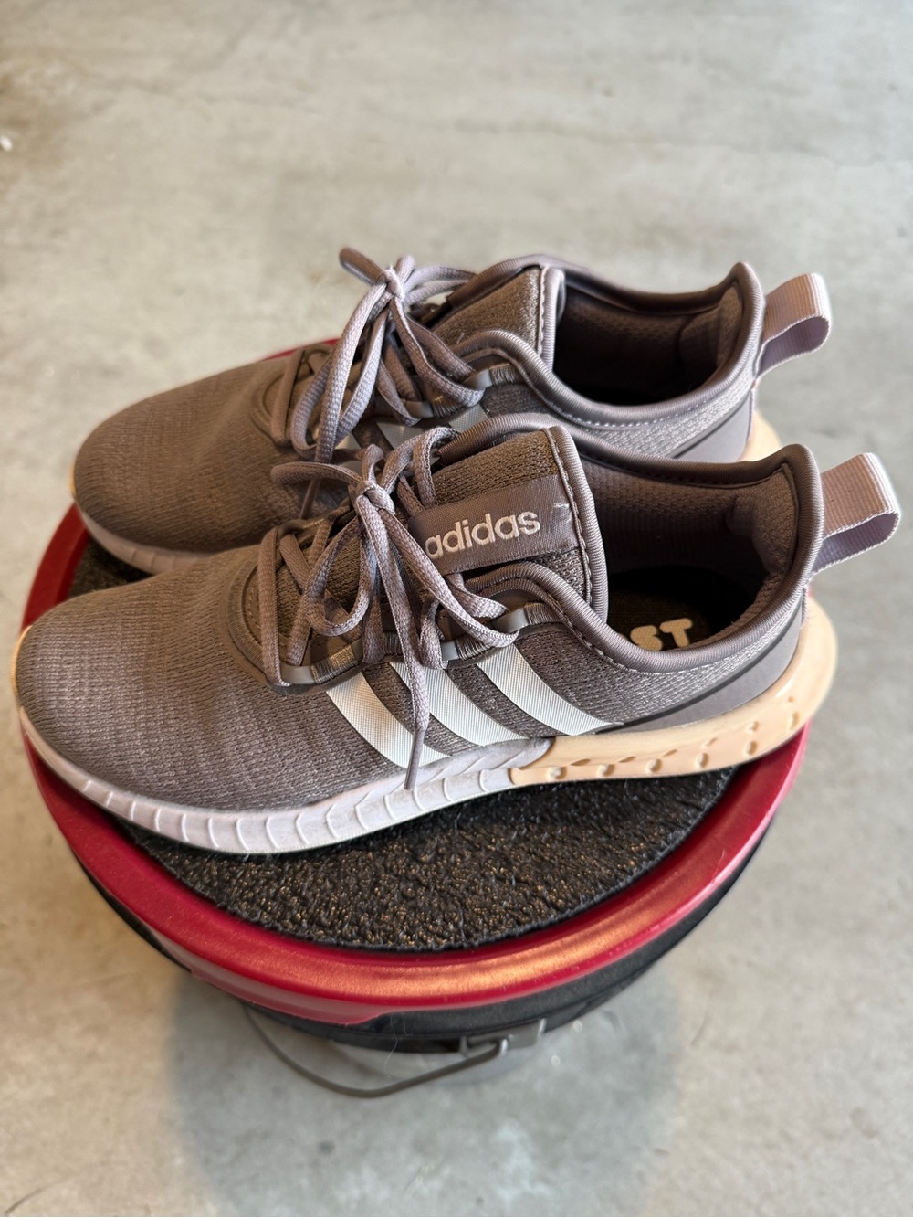 adidas Women's Gray Taupe Athletic Shoes with White Stripes
